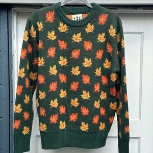 Kiel James Patrick Cozy Cabin Sweater Womens Medium Big Cozy Fall Leaves Green